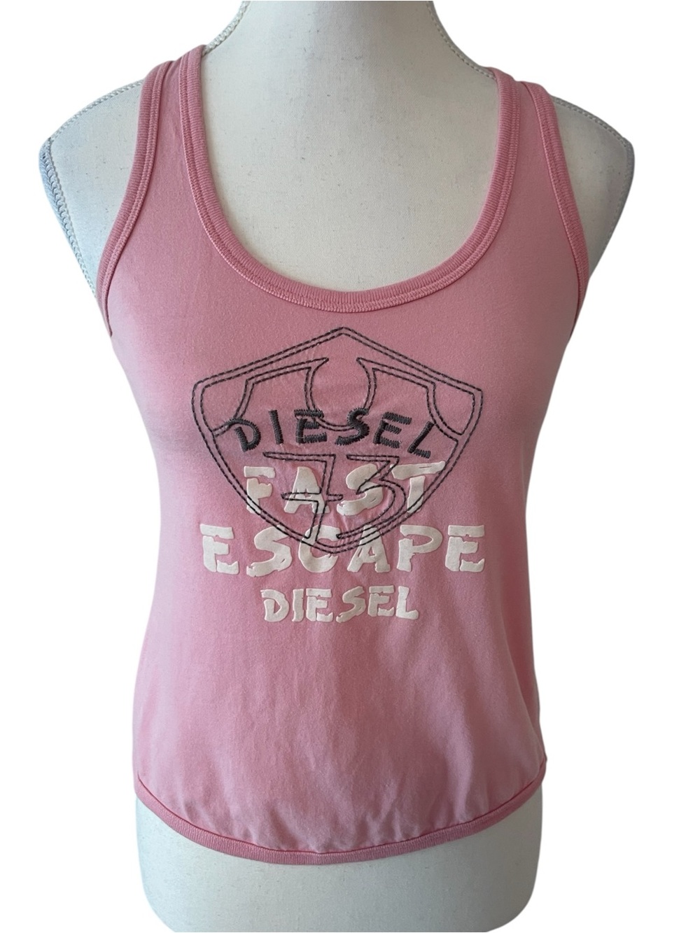 Diesel Pink Logo Graphic Racerback Tank Size Small Open Back